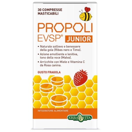 Erba Vita Propoli EVSP Junior 30 compresse masticabili gusto fragola per benessere della gola