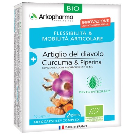 Arkopharma Artiglio del diavolo + Curcuma & Piperina integratore per articolazioni 40 capsule