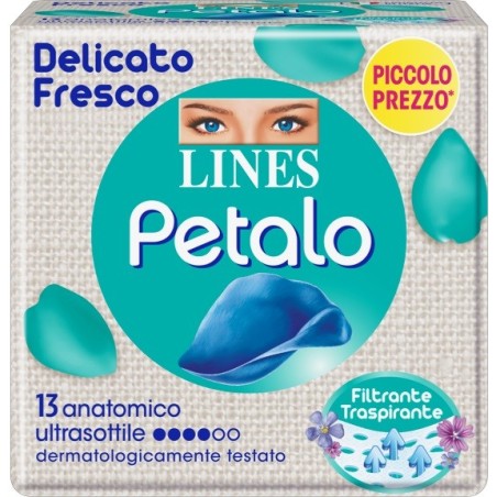 Lines Petalo Blu Assorbente Anatomico ultrasottile delicato e fresco 13 pezzi