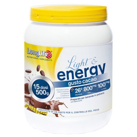 LongLife Light & Energy integratore per controllo del peso e dell'adipe 500 g gusto cacao