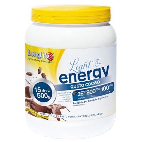 LongLife Light & Energy integratore per controllo del peso e dell'adipe 500 g gusto cacao