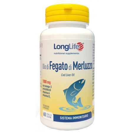 LongLife Olio di Fegato di Merluzzo 1000 mg integratore con acidi grassi 60 perle