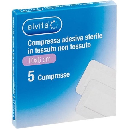 Alvita Garza Compressa Adesiva Sterile in TNT estensibile bianco 10x6cm 5 pezzi