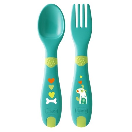 Chicco Posatine Inox piccole leggere per bambini in acciaio colore verde dai 12 mesi