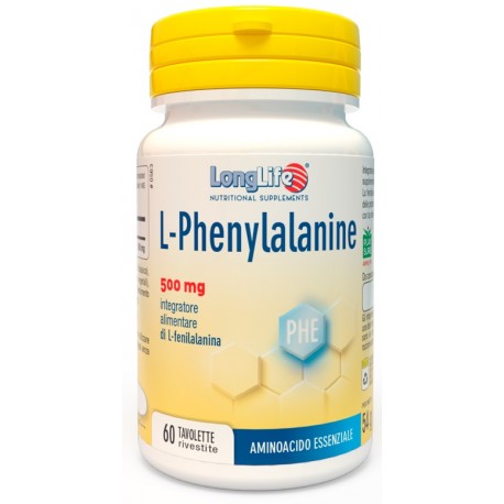 Longlife L-phenylalanine 500 mg integratore di aminoacido essenziale fenilalanina 60 tavolette