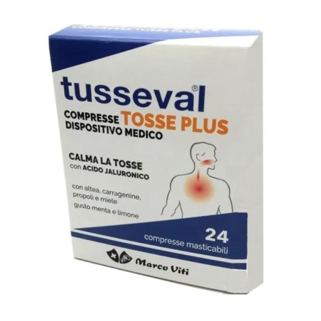 Tusseval Tosse Plus calma la tosse con acido ialuronico 24 compresse gusto menta limone