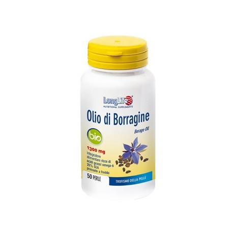 LongLife Olio di Borragine 1300 mg integratore per pelle e disturbi del ciclo mestruale 50 perle