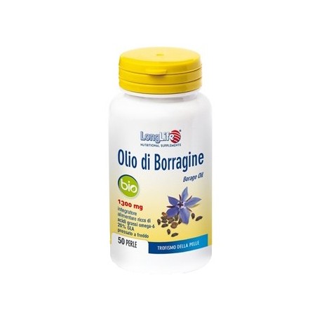 LongLife Olio di Borragine 1300 mg integratore per pelle e disturbi del ciclo mestruale 50 perle