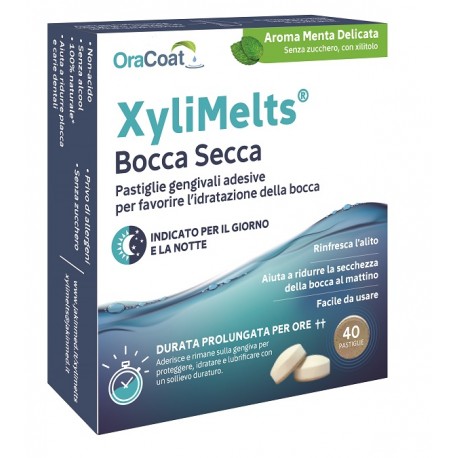 Xylimelts Bocca Secca pastiglie adesive per secchezza della bocca e alito 40 pastiglie gusto menta delicata