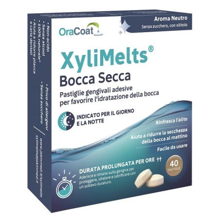 Xylimelts Bocca Secca aderisce alla gengiva per stimolare la saliva 40 pastiglie gusto neutro