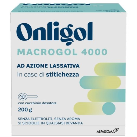 Onligol Macrogol 4000 integratore lassativo in polvere 200 g con cucchiaino dosatore