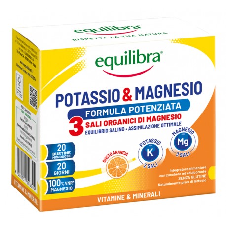 Equilibra Potassio & Magnesio 3 integratore per attività fisica o intensa sudorazione 20 bustine