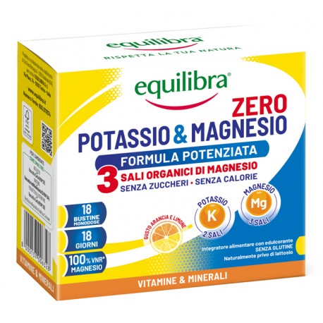 Equilibra Potassio & Magnesio Zero 3 senza zucchero calorie glutine lattosio 18 bustine